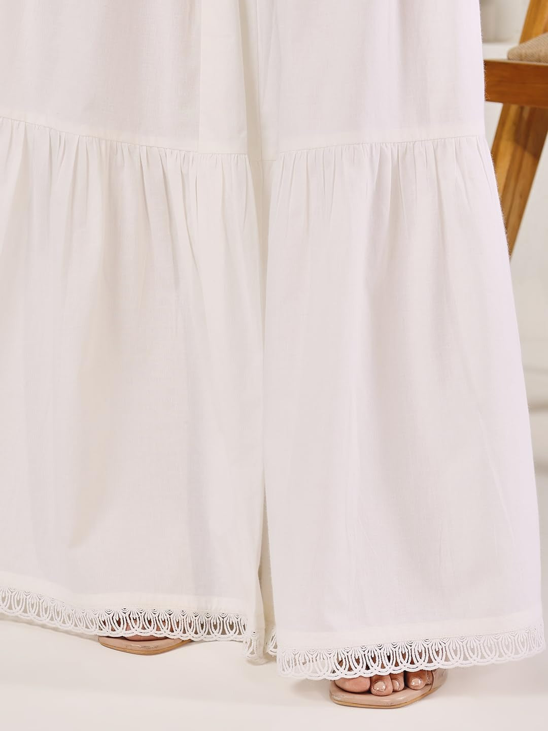 Indyancart FL Women's Off White Cotton Solid Palazzo