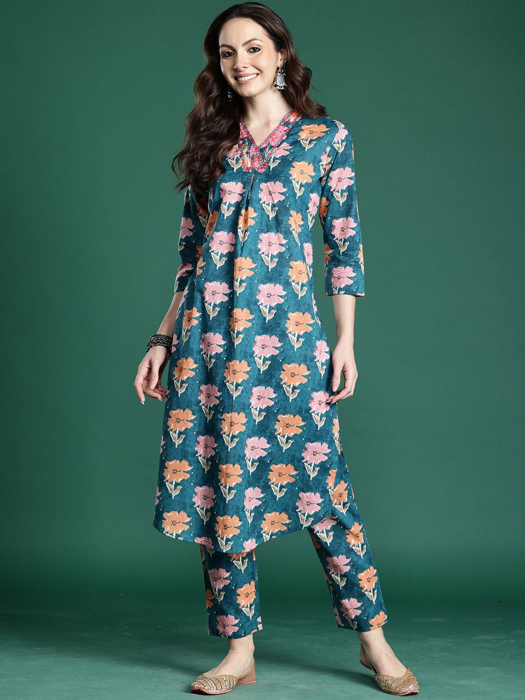 Dhiyona IE Printed Pure Cotton Tunic & Trouser Co-Ords