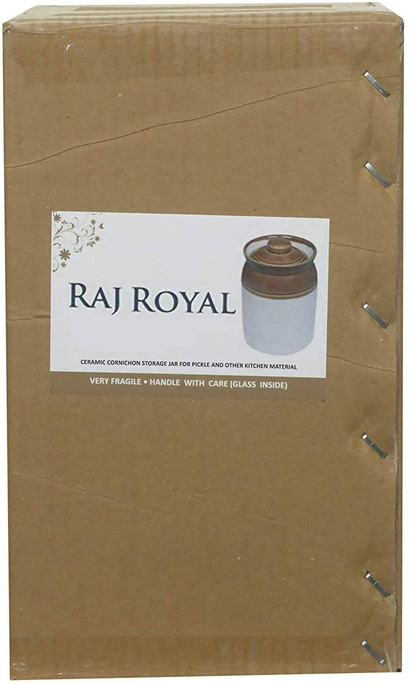 Raj Royal Cream Pottery Hand Painted Ceramic Cornichon Storage Jar for Pickle