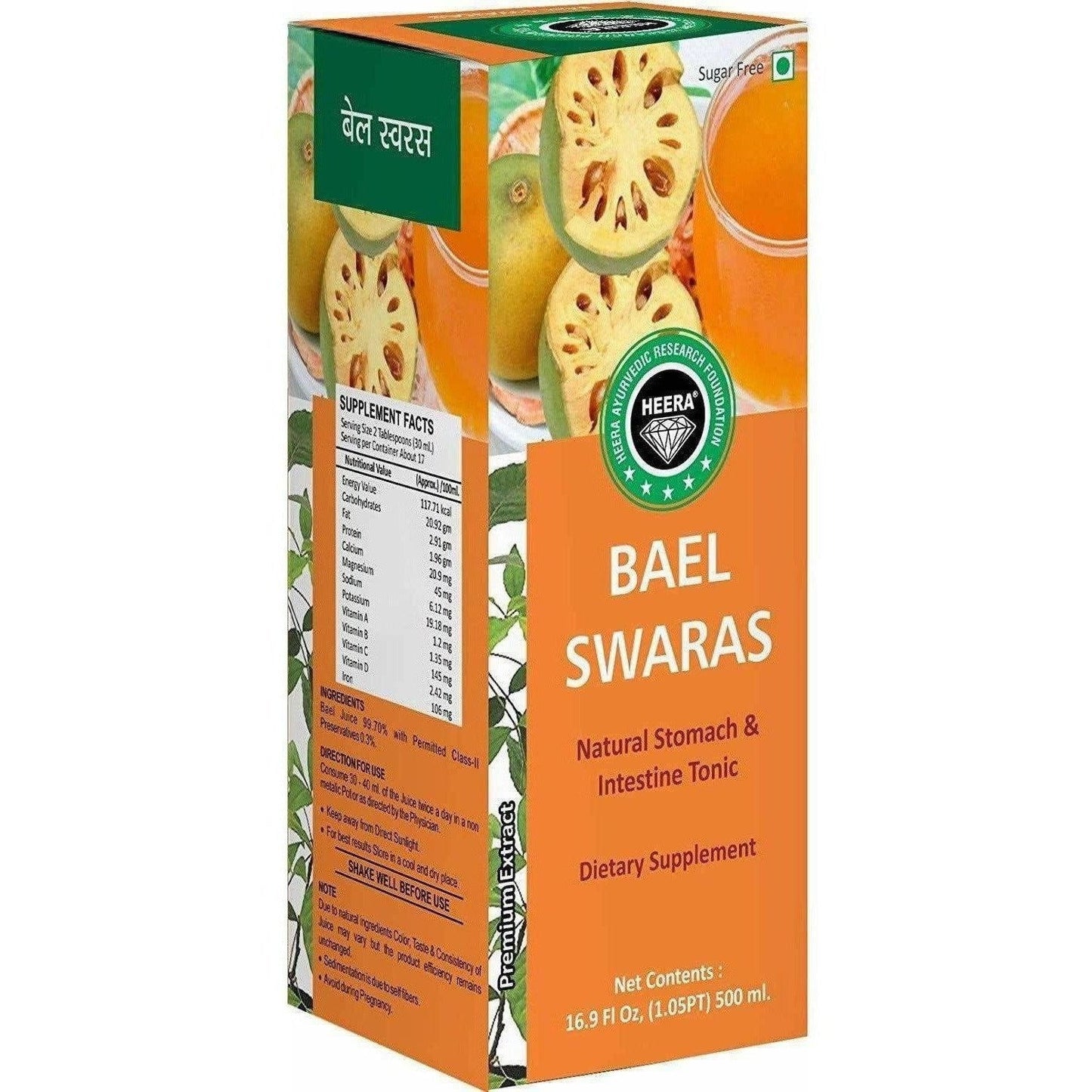Heera Ayurvedic Bael Juice, sugar free Premium Juice- Controls Cholestrol