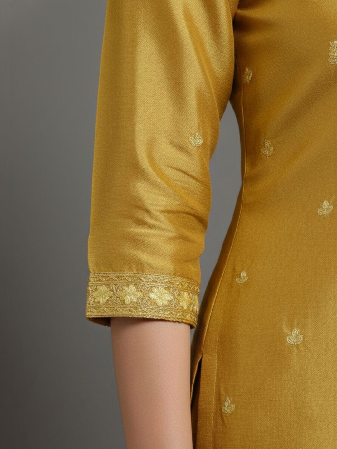 Indyancart VA Women Ethnic Motifs Embroidered Regular Thread Work Silk Crepe Kurta with Palazzos & With Dupatta