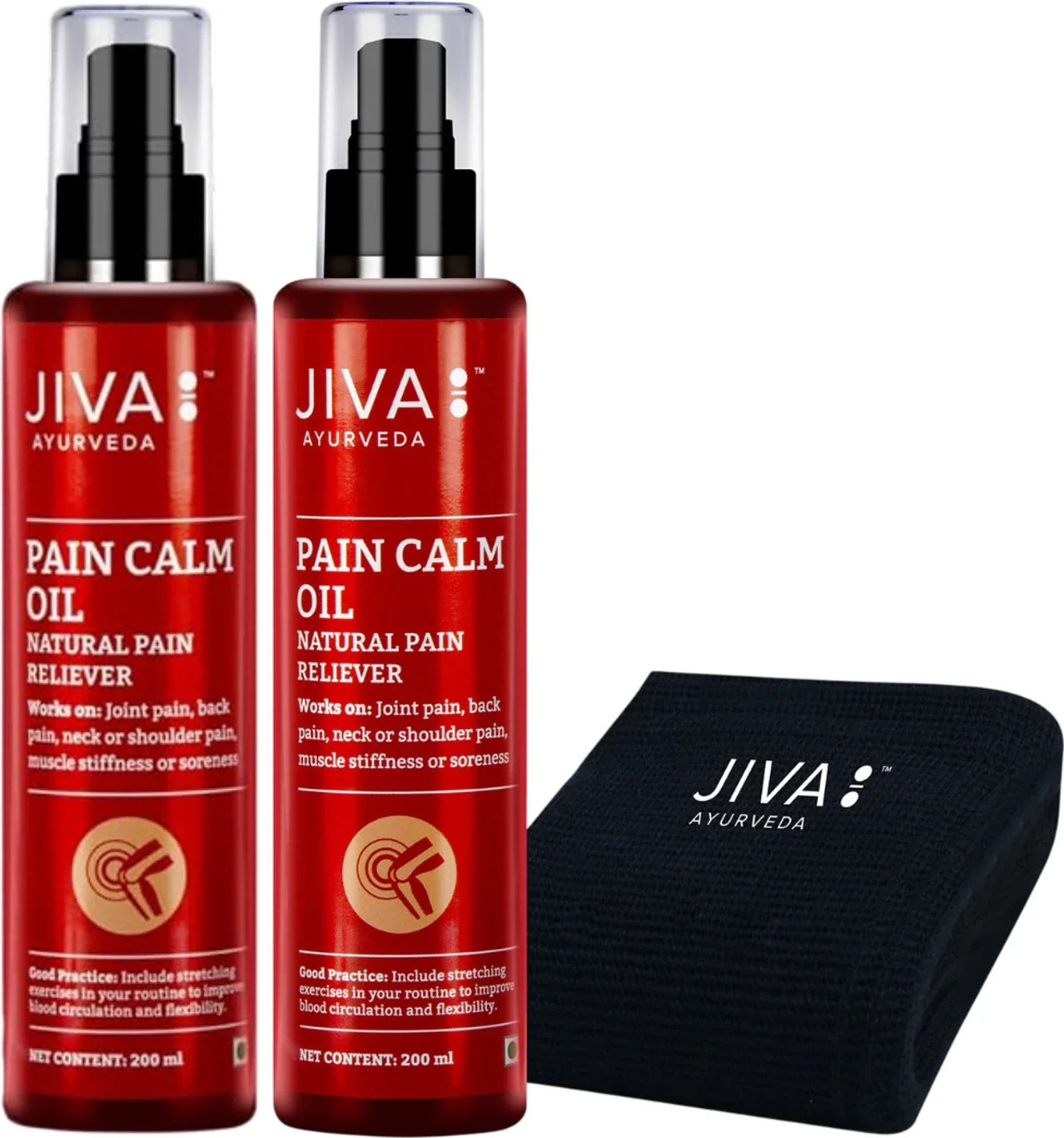 Jiva Ayurveda Pain Calm Oil 200 ml (Pack of 2) with Free Knee Cap | Ayurvedic Pain Relief Oil for Joint, Knee, Back & Muscle Pain | Fast Absorption Herbal Massage Oil