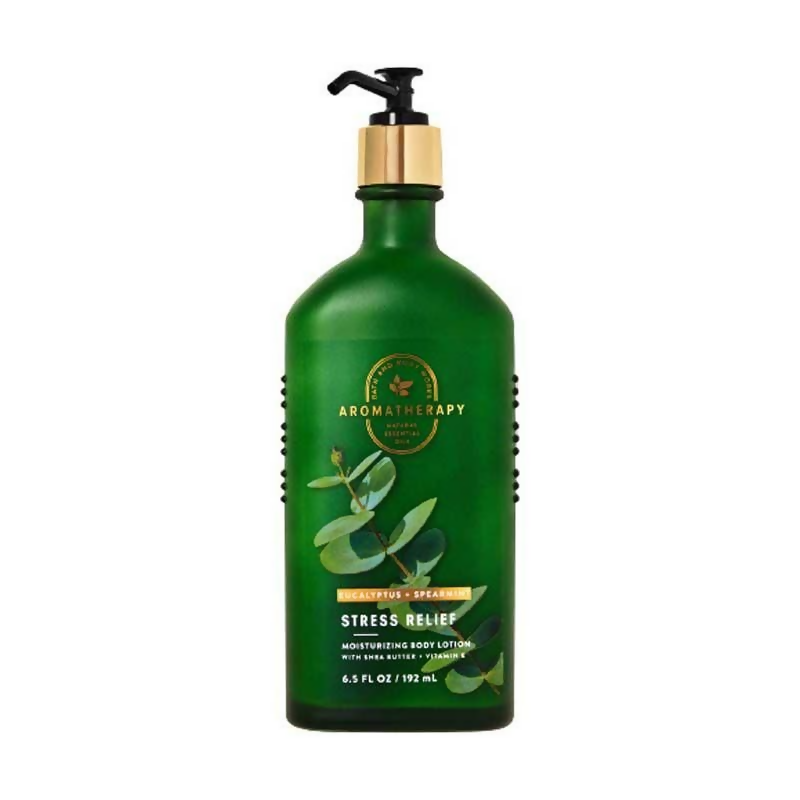 Bath & Body Works eucalyptus spearmint moisturizing body lotion bottle with a light green label and pump dispenser.