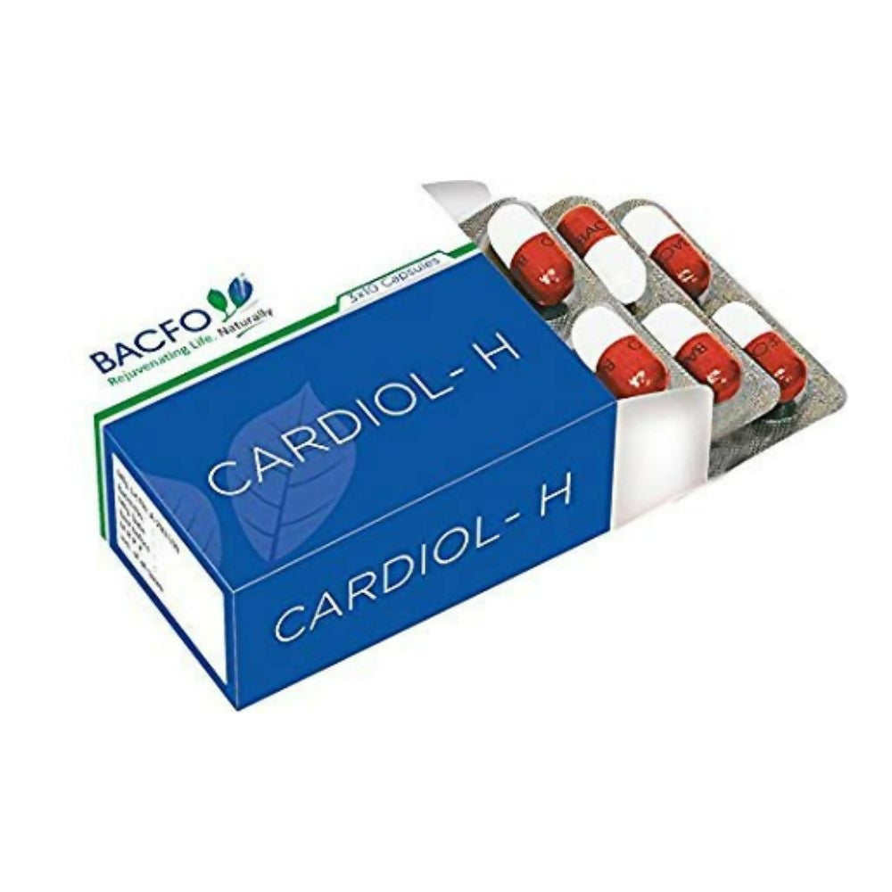 Ayurvedic BACFO Cardiol-H capsules in blister pack, herbal supplement for heart health, by Generic brand.