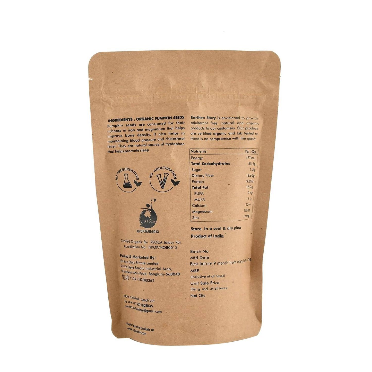Earthen Story Certified Organic Raw Pumpkin Seeds - Indyancart