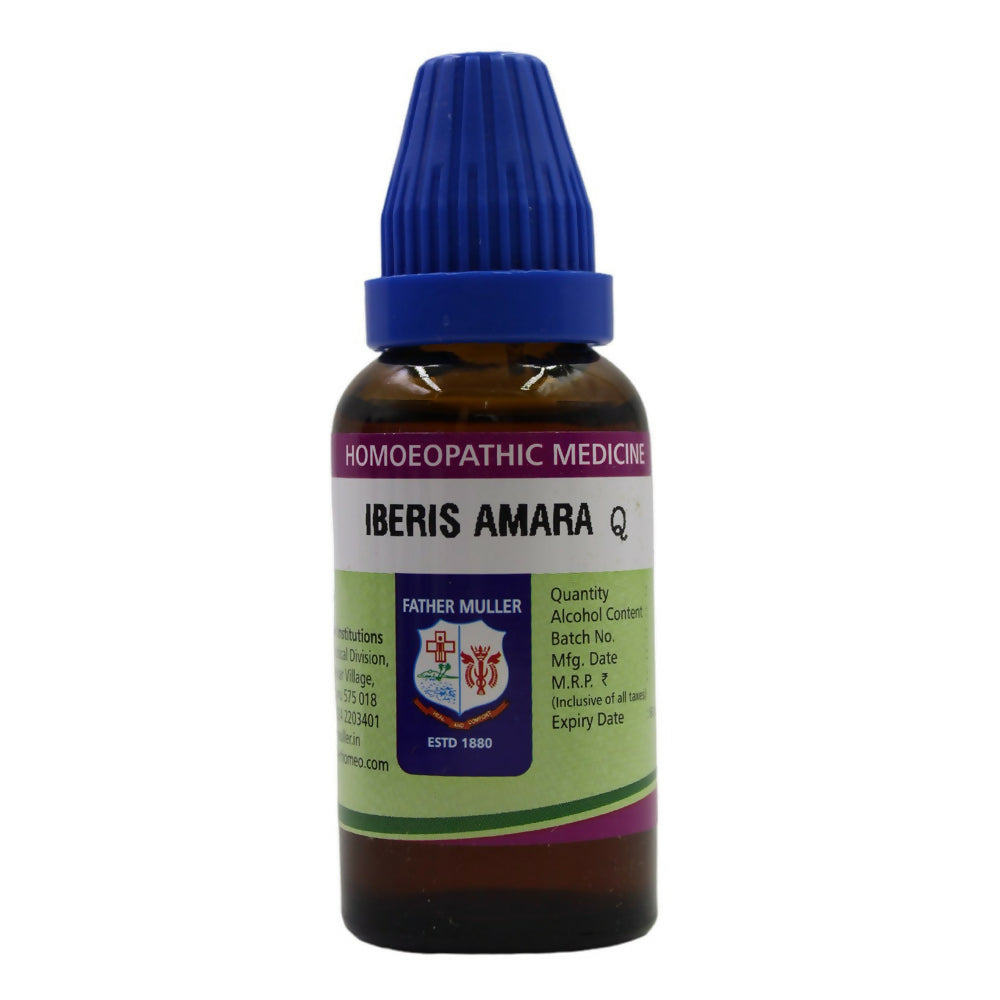 Father Muller Iberis Amara Mother Tincture Q bottle with label showing the brand and product details.