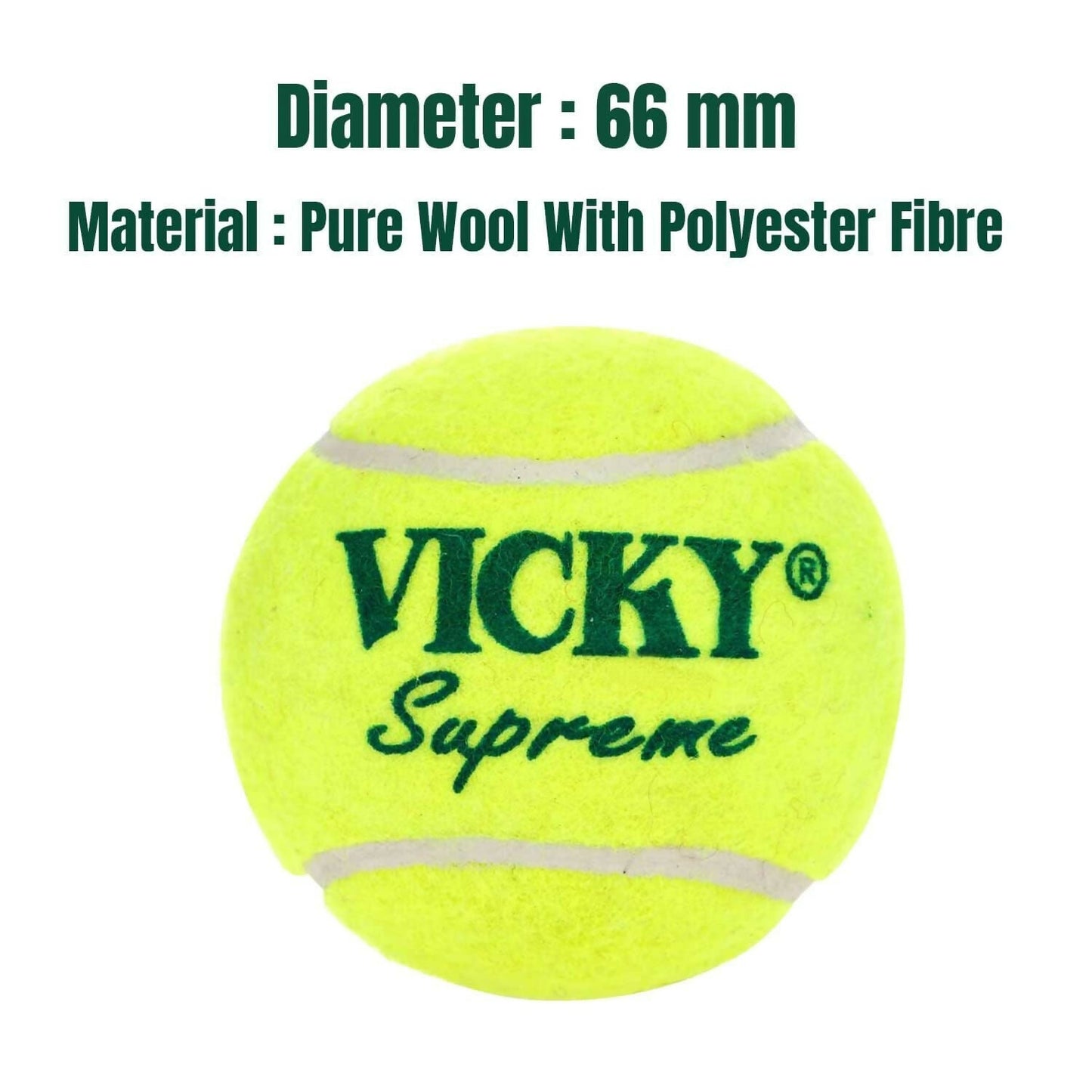 Vicky Supreme yellow tennis and cricket ball with heavy, durable rubber design for versatile sports use