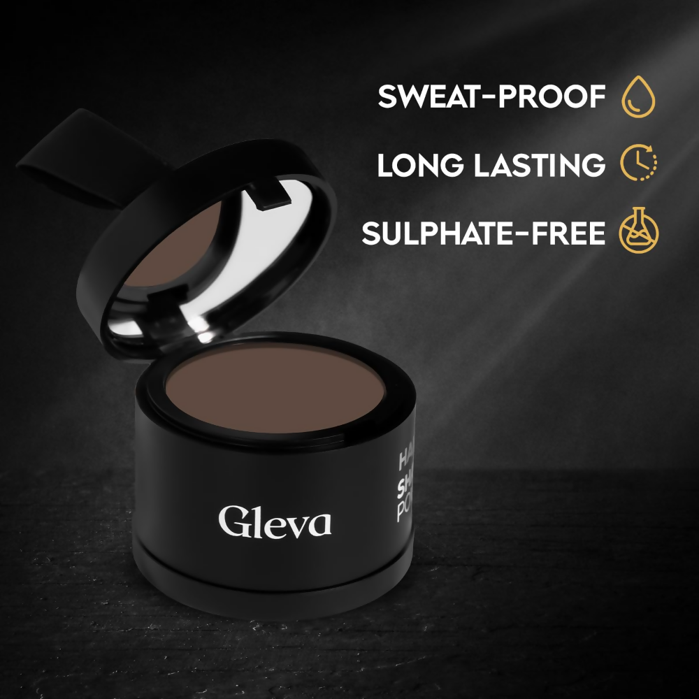 Black Gleva Hairline Powder for hair root touch-up, conceals roots instantly, suitable for women and men, hair color product.
