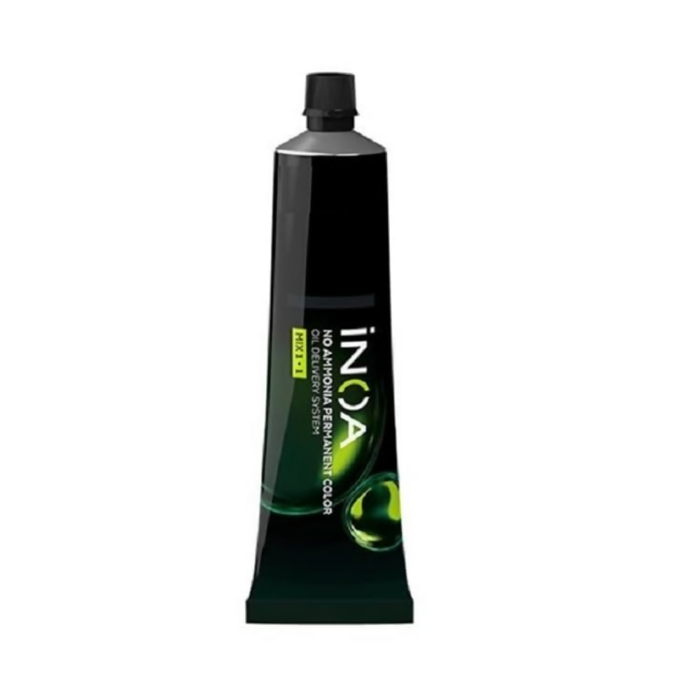 Inoa professional no ammonia cream hair color tube in No 4 medium brown shade, showing the product packaging and color swatch.