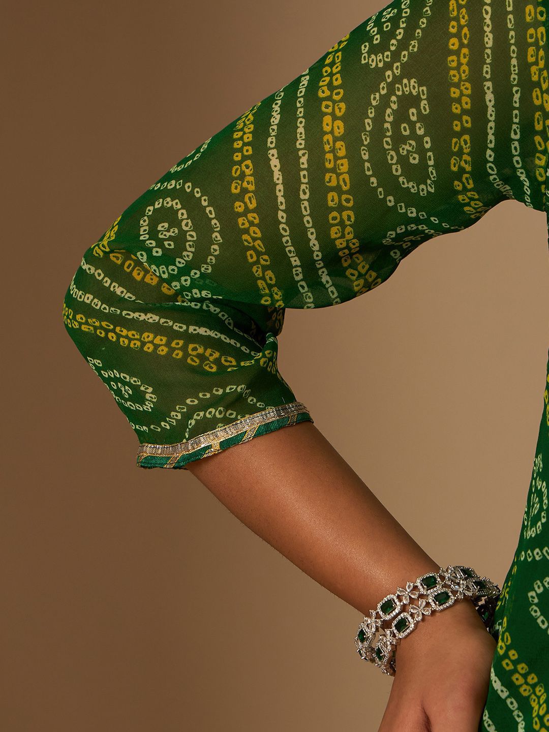 Indyancart IE Bandhani Printed Gotta Patti Straight Kurta