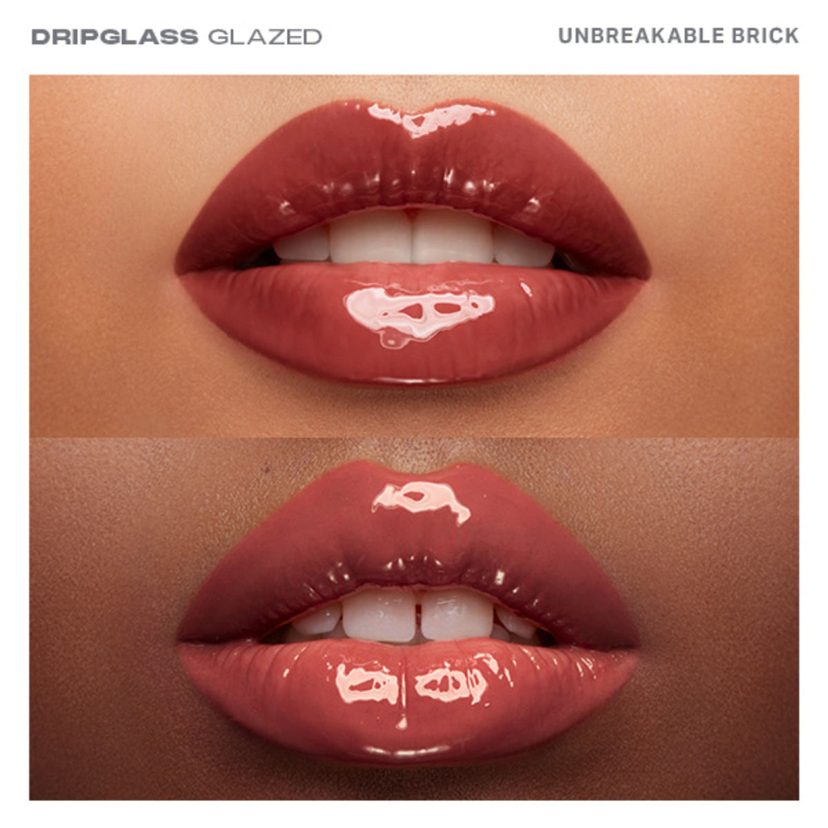 MORPHE Dripglass Glazed High Shine Lip Gloss in Unbreakable Brick, showcasing glossy, richly pigmented lip color in a sleek tube