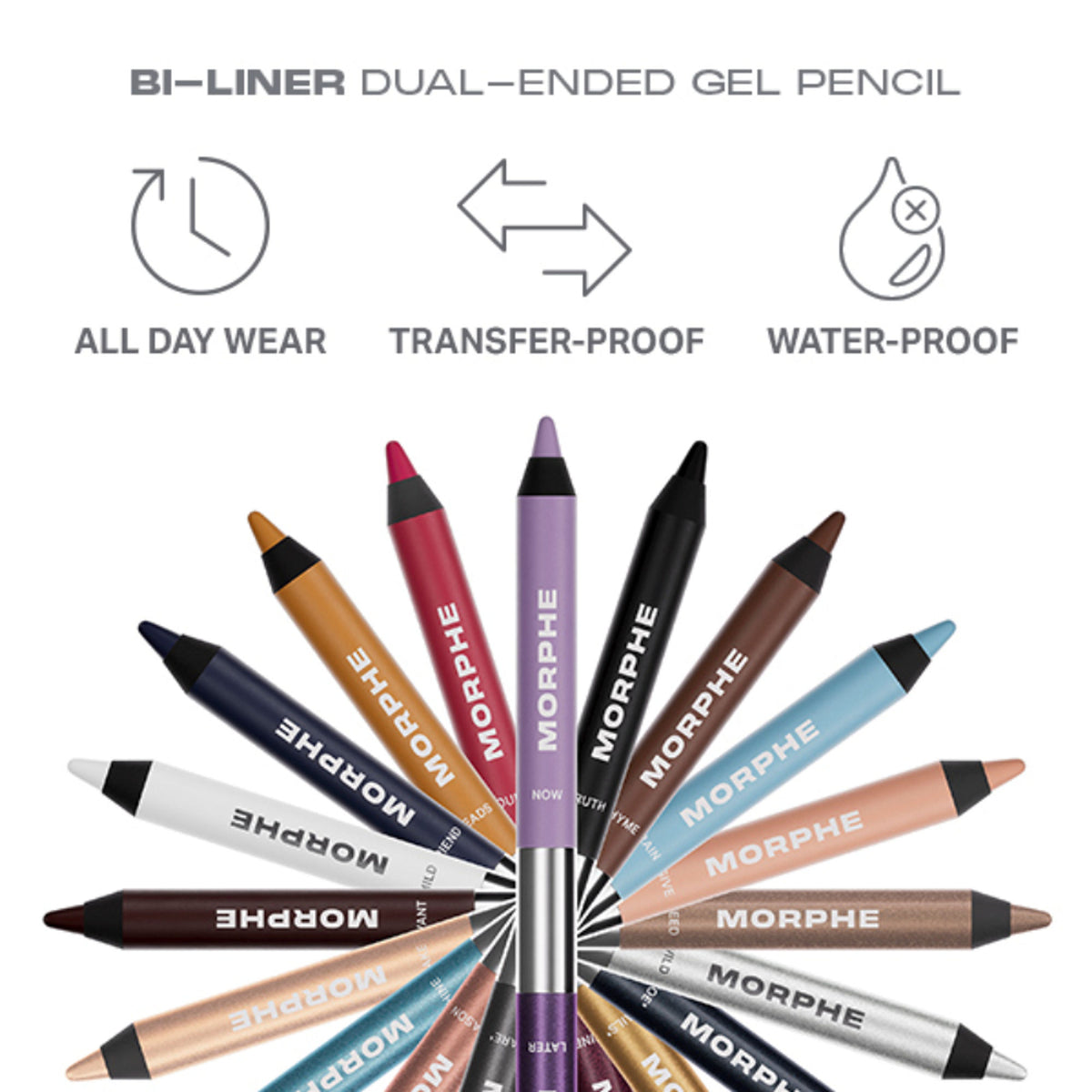 MORPHE Bi Liner dual-ended gel pencil in Truth Or Dare with black and brown shades displayed on a white background.