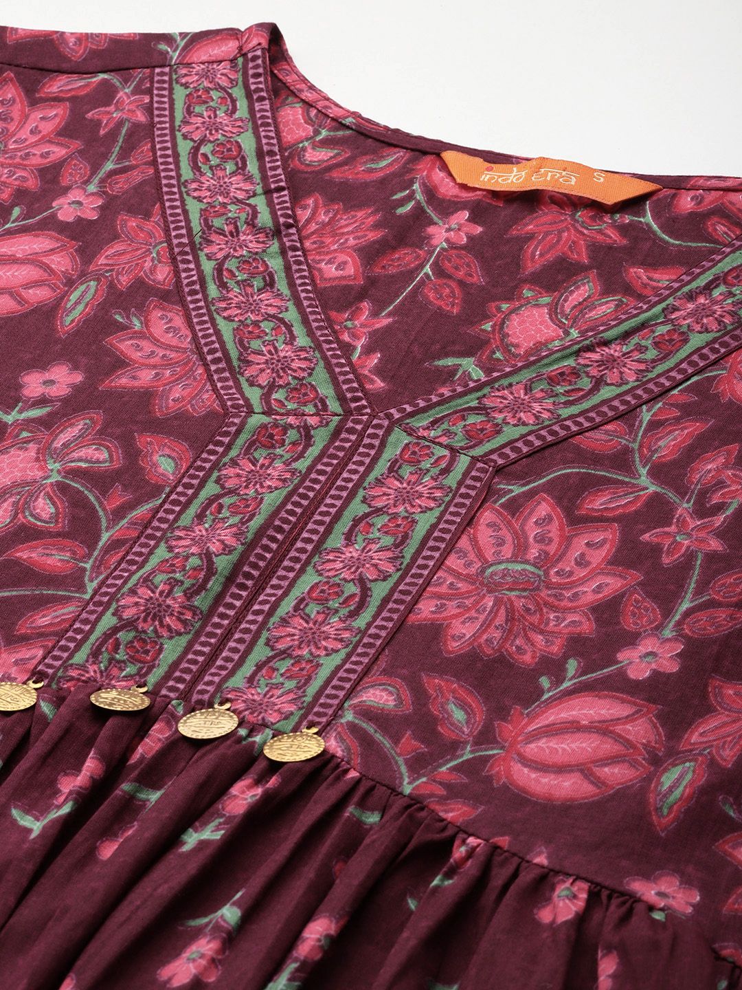 Indyancart IE Floral Printed Empire Pure Cotton Kurta with Trousers & Dupatta