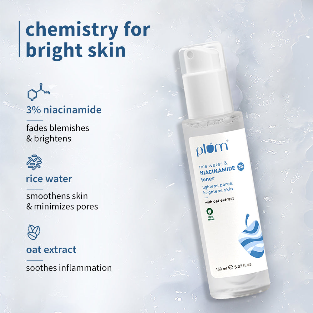 Niacinamide Clear & Bright Skin Combo | With Niacinamide & Rice Water | Toner, Serum, Gel Moisturizer & SPF 50 PA+++ Sunscreen