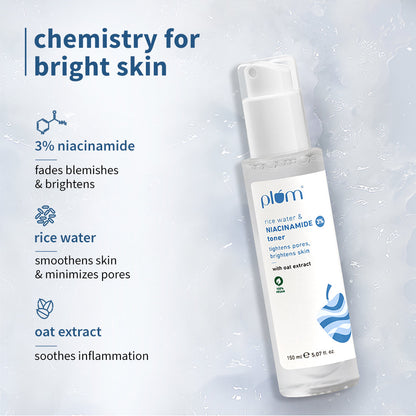 Niacinamide Clear & Bright Skin Combo | With Niacinamide & Rice Water | Toner, Serum, Gel Moisturizer & SPF 50 PA+++ Sunscreen