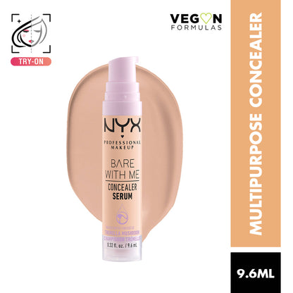 NYX Professional Makeup Bare With Me serum and calm concealer in vanilla shade, featuring sleek packaging and applicator.