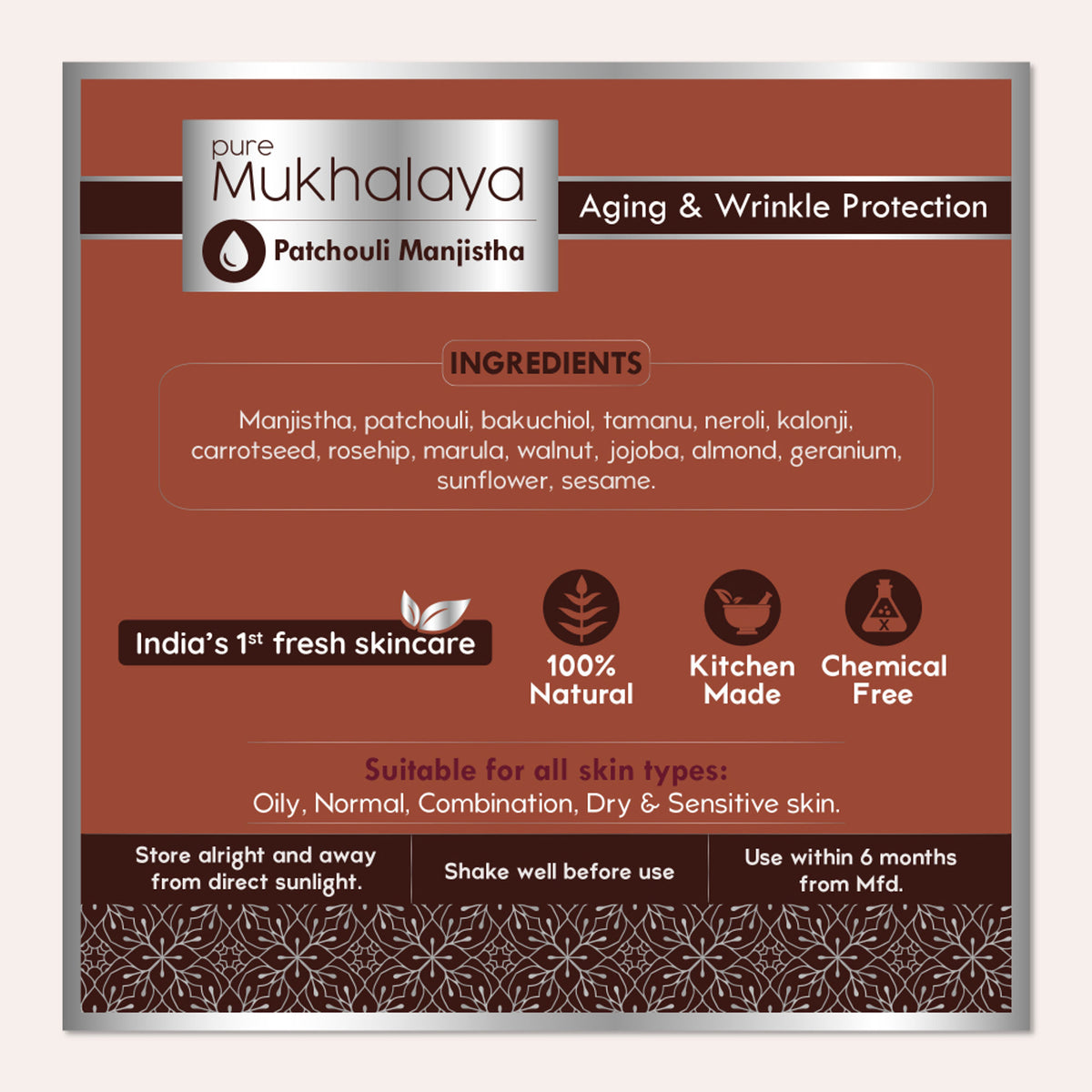 Nat Habit Patchouli Manjistha Face Oil For Anti-Aging, Wrinkle Protect & Bakuchiol For Skin Glowing