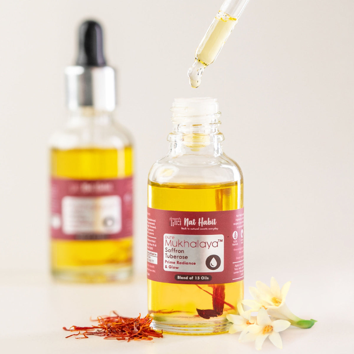 Nat Habit Pure Saffron Tuberose Face Oil For Glowing Skin, Radiance & Glow Facial Oil Mukhalaya