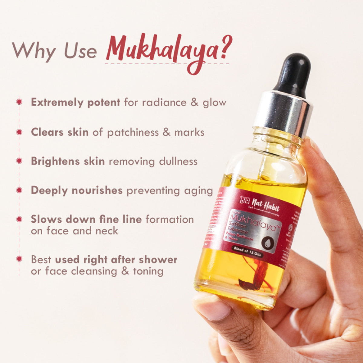 Nat Habit Pure Saffron Tuberose Face Oil For Glowing Skin, Radiance & Glow Facial Oil Mukhalaya