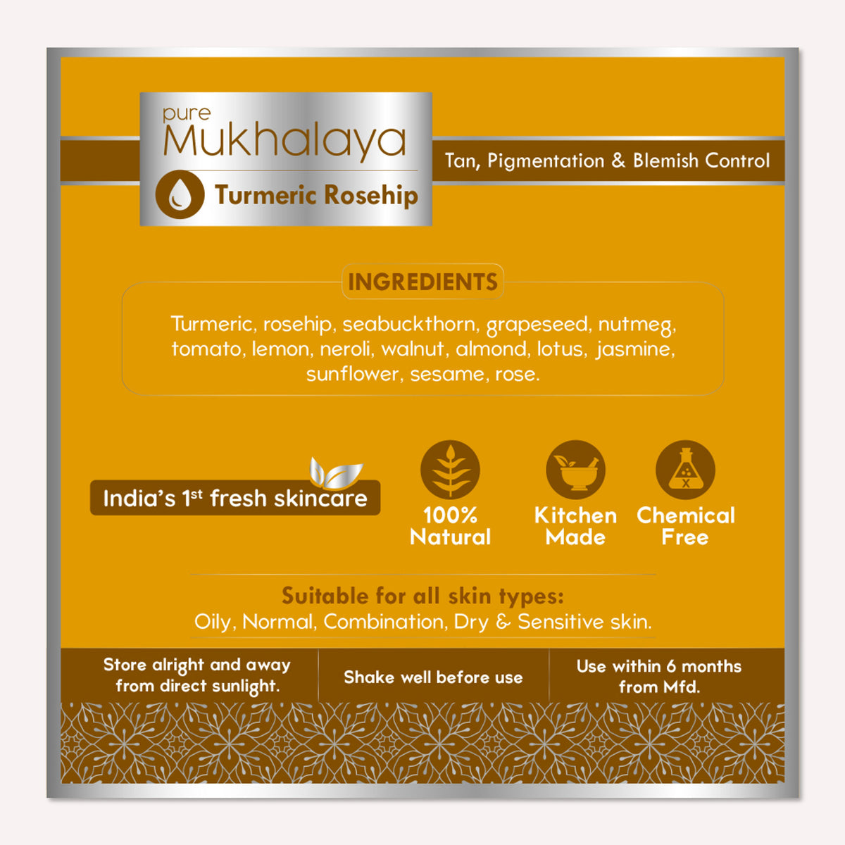 Nat Habit Pure Turmeric Rosehip Face Oil For Gua Sha, Tan Pigmentation & Blemish Control Mukhalaya