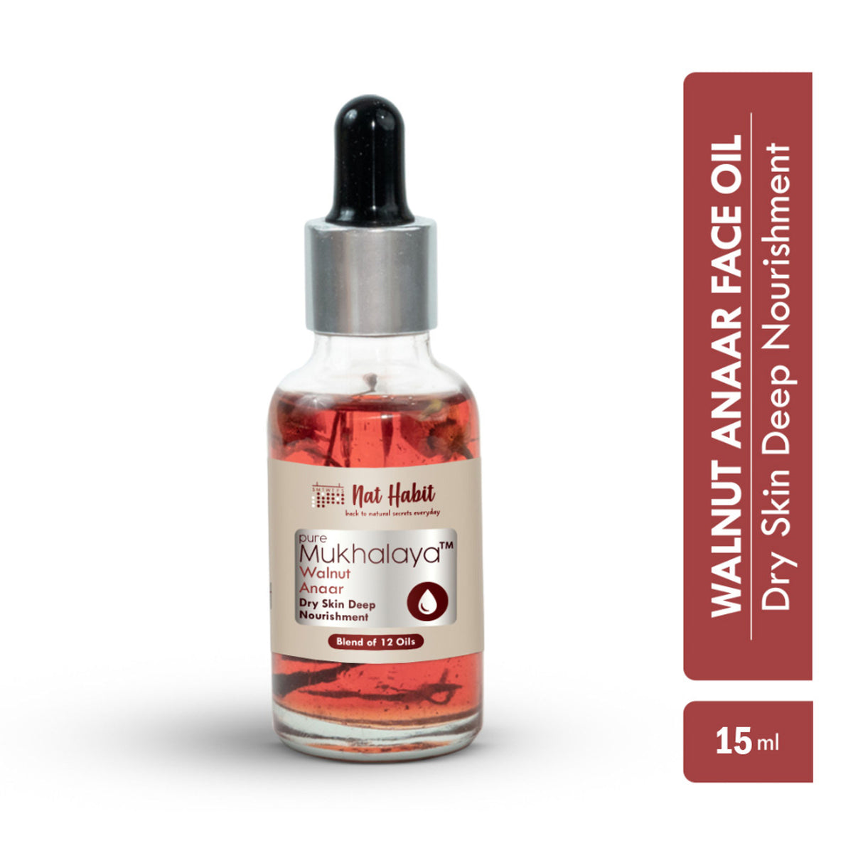 Nat Habit Pure Walnut Anaar Face Oil For Dry Skin, Deep Nourishment Facial Oil Mukhalaya & Wheatgerm