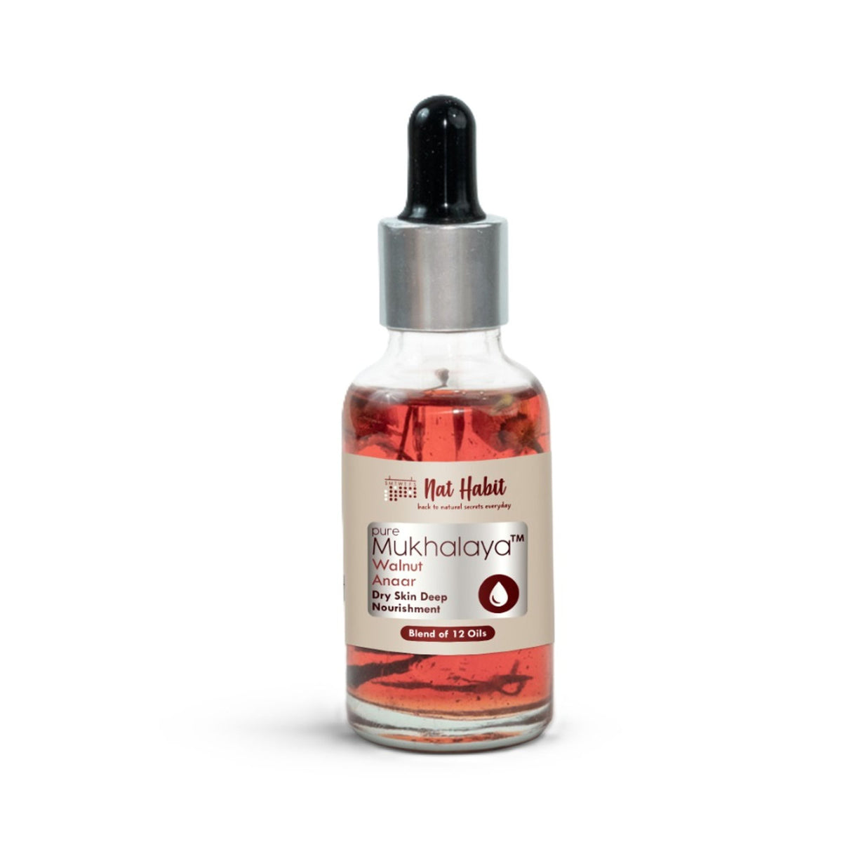 Nat Habit Pure Walnut Anaar Face Oil For Dry Skin, Deep Nourishment Facial Oil Mukhalaya & Wheatgerm