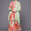 Dhiyona VA Women's Coral Floral Printed Empire Mirror Work Kurta with Sharara & With Dupatta