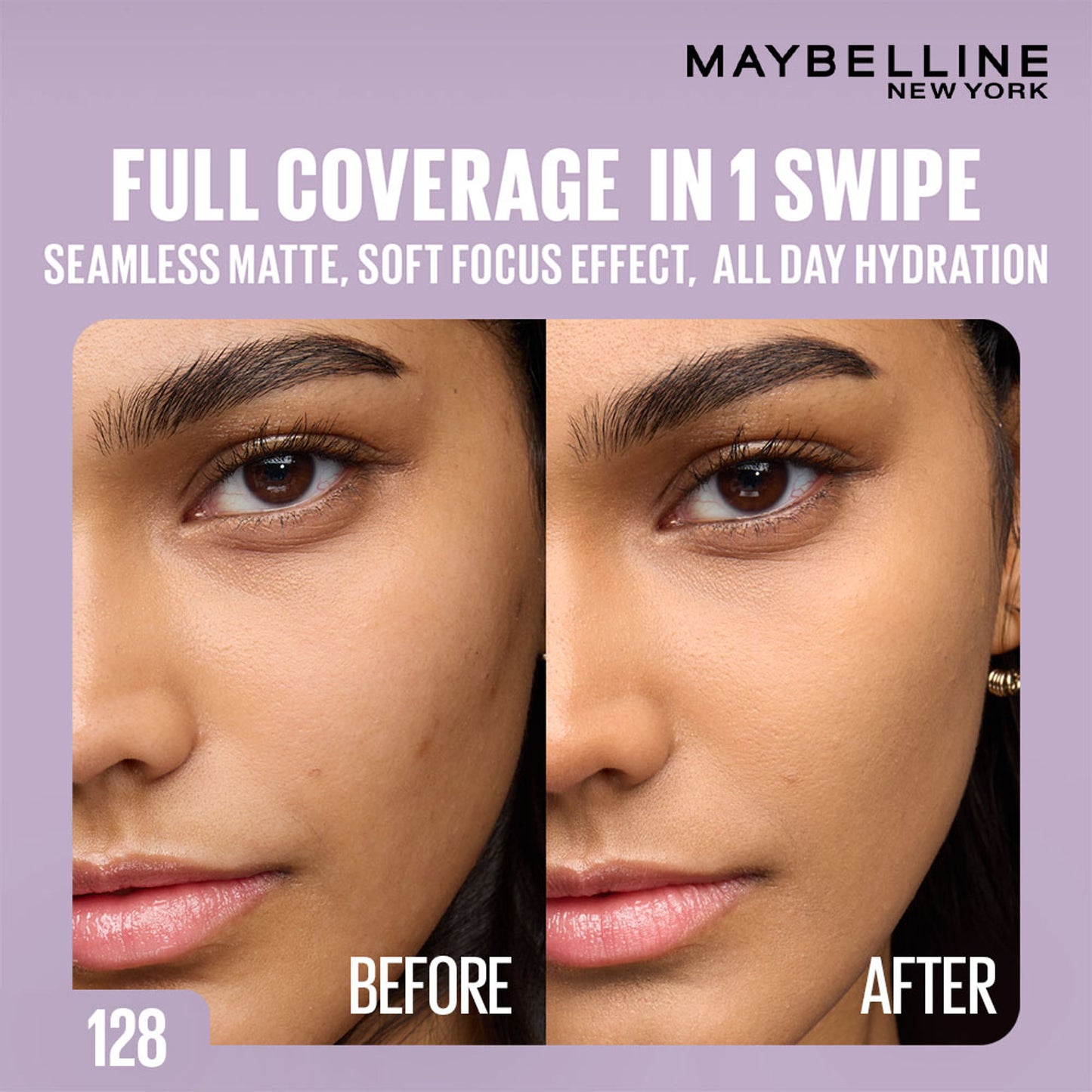 Maybelline New York Super Stay Flex Powder Foundation Compact-30H Full Cover-for Oily Skin - 128