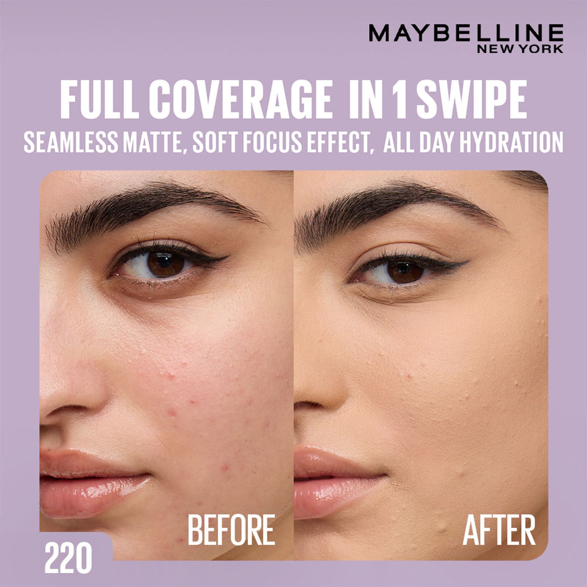 Maybelline New York Super Stay Flex Powder Foundation Compact-30H Full Cover-for Oily Skin - 220
