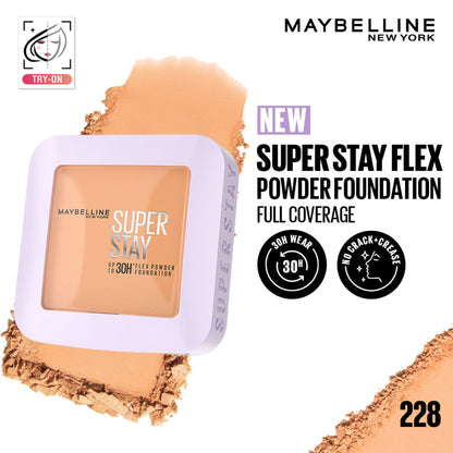 Maybelline New York Super Stay Flex Powder Foundation Compact-30H Full Cover-for Oily Skin - 228