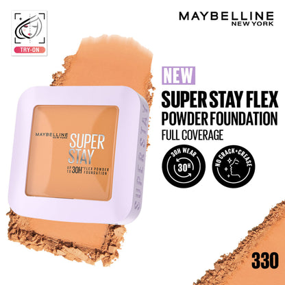 Maybelline New York Super Stay Flex Powder Foundation Compact-30H Full Cover-for Oily Skin - 330