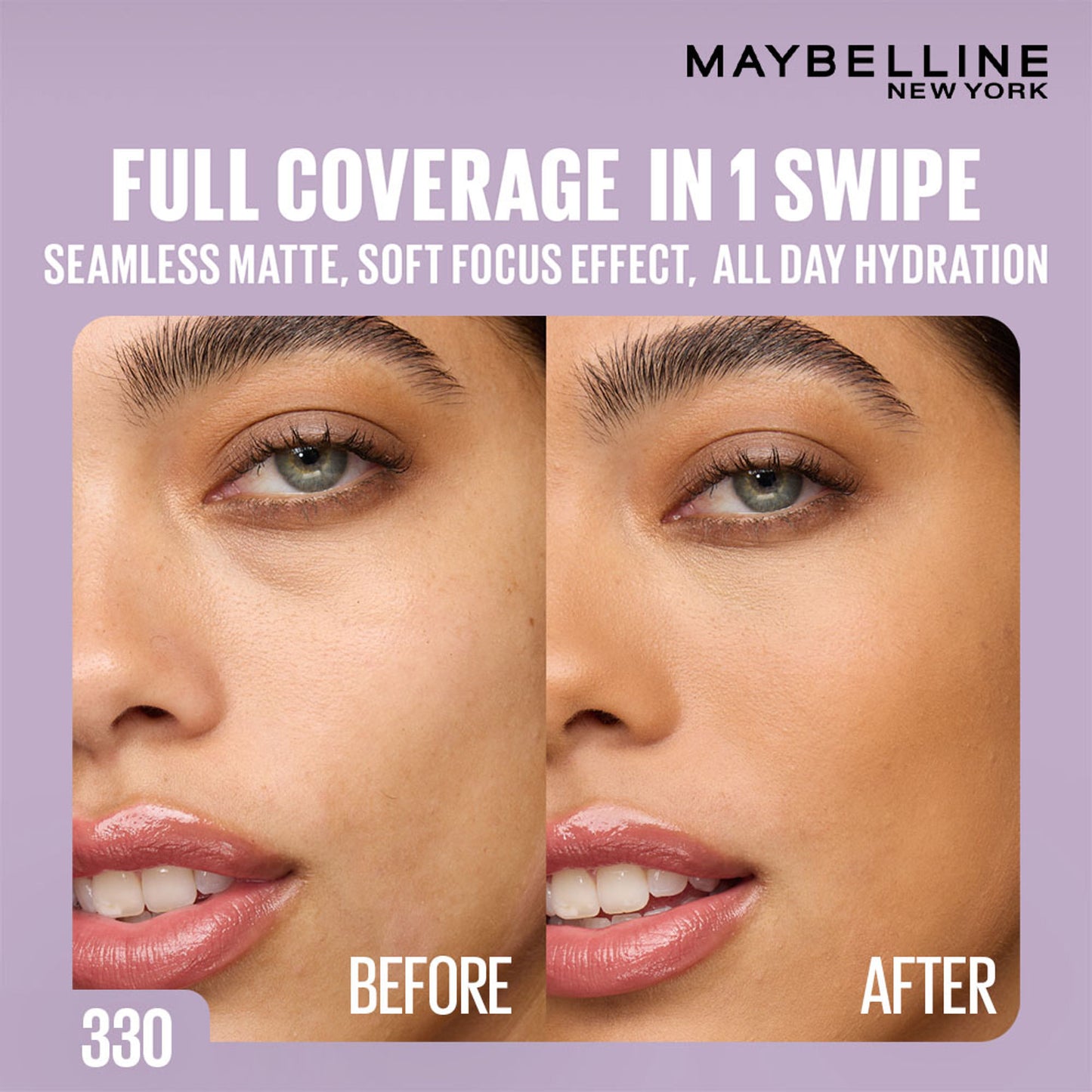Maybelline New York Super Stay Flex Powder Foundation Compact-30H Full Cover-for Oily Skin - 330
