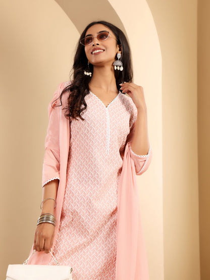 Indyancart VA Women'sFloral Embroidered Thread Work Straight Kurta With Trousers & Dupatta