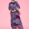 Indyancart VA Women'sAbstract Printed Mandarin Collar Straight Kurta with Trousers