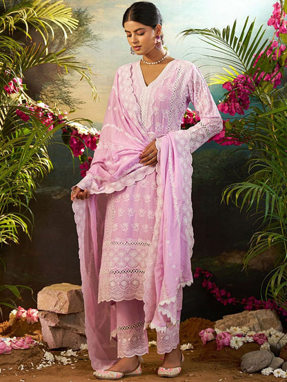 Women Ethnic Motifs Embroidered Cotton Kurta with Trousers & Dupatta