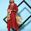 Dhiyona VA Women's Maroon Ethnic Motifs Embroidered Kurta With Trousers & Dupatta
