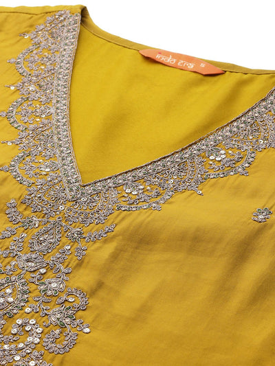 Dhiyona IE Ethnic Motifs Embroidered Sequinned Kurta With Trousers & Dupatta