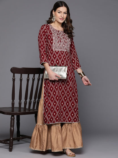 Dhiyona IE Geometric Printed Mirror Work Kurta