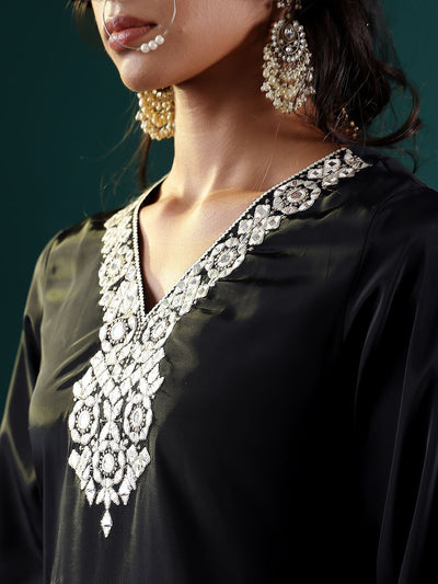 Indyancart VA Women's Ethnic Motifs Embroidered Regular Mirror Work Kurta with Trousers & With Dupatta