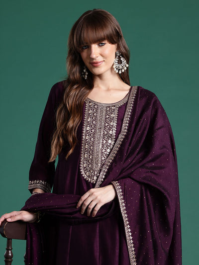 Indyancart IE Ethnic Motifs Embroidered Sequinned Kurta With Trousers & Dupatta