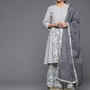 Indyancart VA Women's White Ethnic Motifs Printed Pure Cotton Kurta with Trousers & With Dupatta