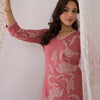 Dhiyona IE Floral Embroidered Thread Work Pure Cotton V-Neck Straight Kurta With Trousers