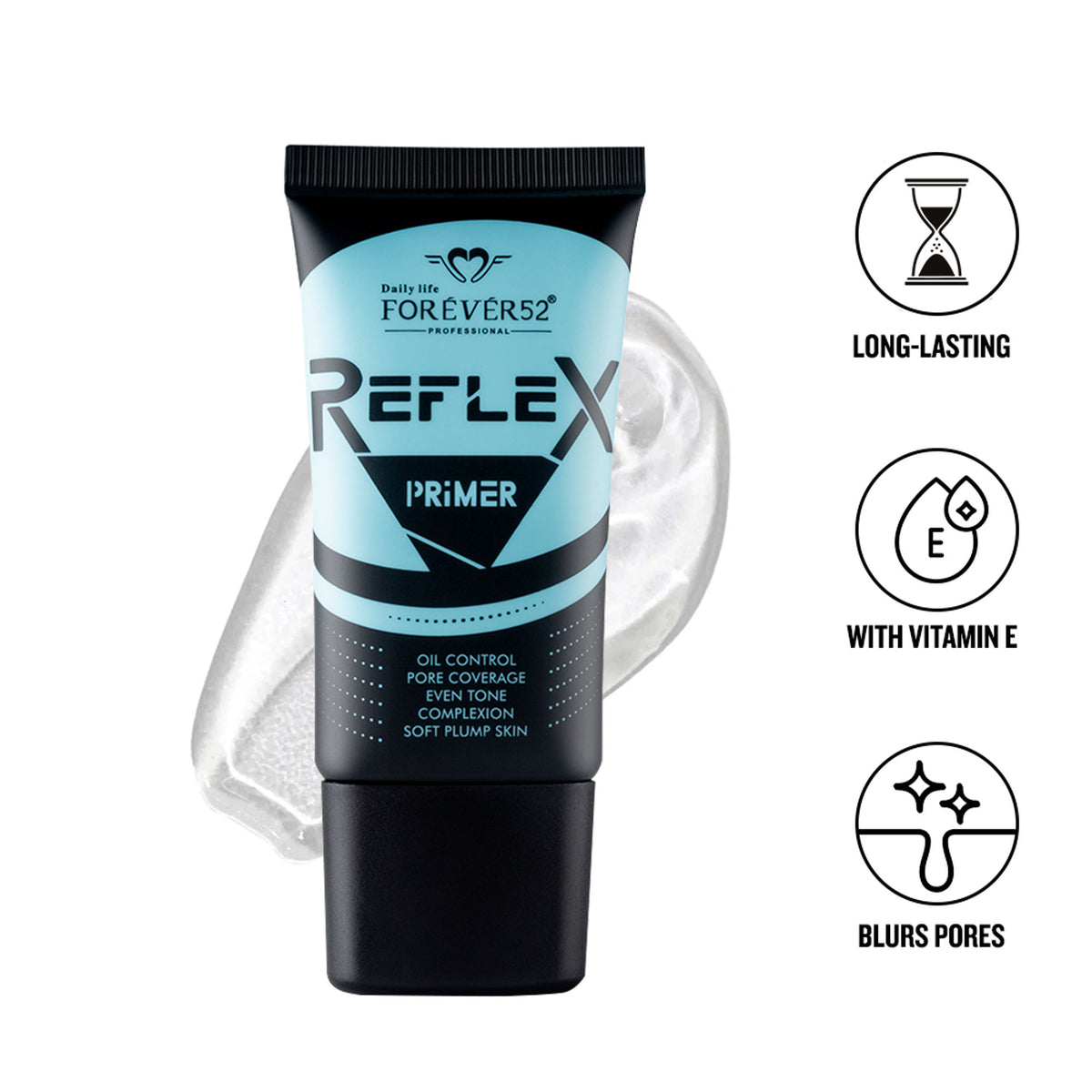 Daily Life Forever52 Reflex Primer bottle, lightweight makeup primer with smooth texture, designed to enhance makeup longevity.