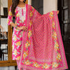 Dhiyona SN Women's Floral Printed Thread Work Straight Kurta With Trousers & Dupatta Set