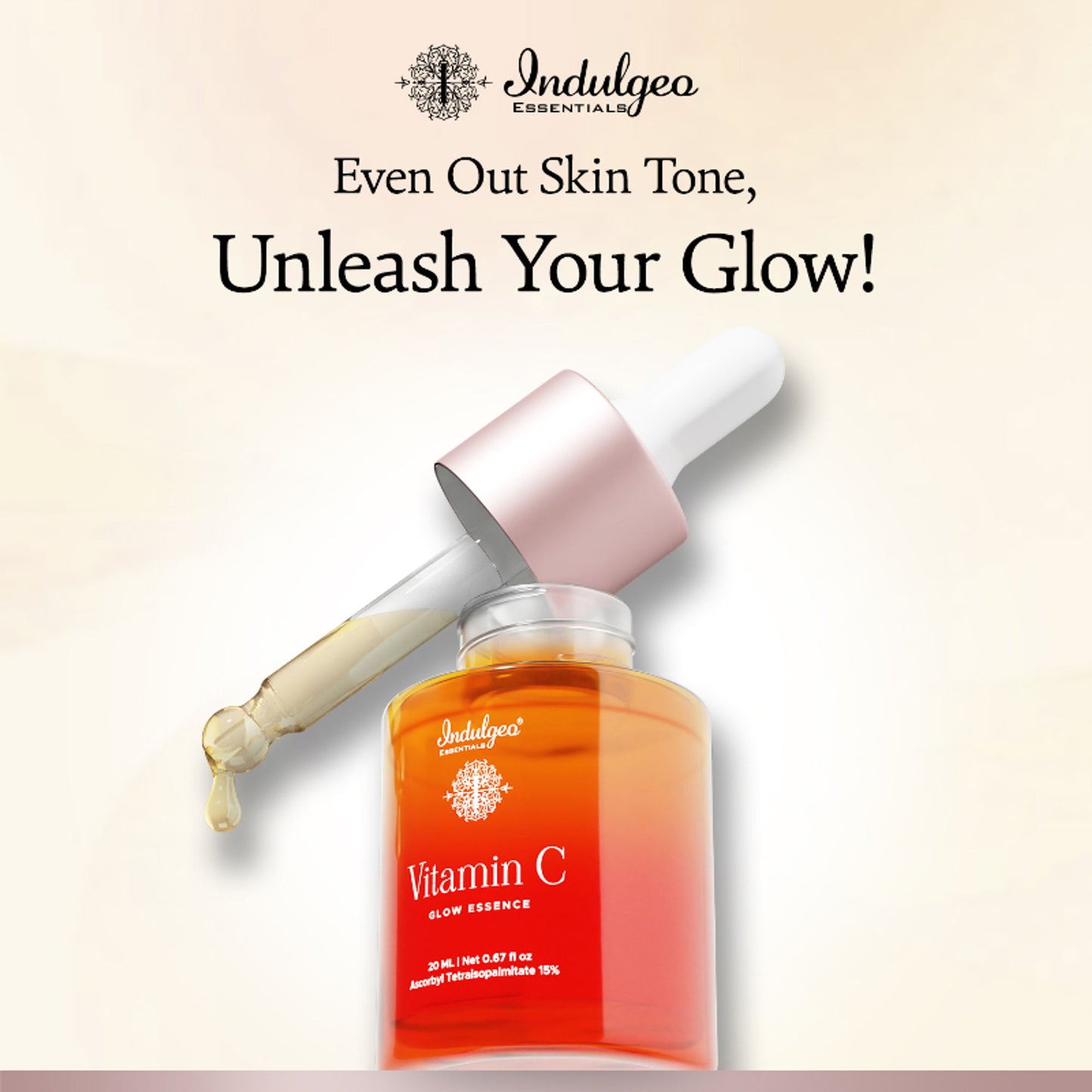 Indulgeo Essentials Vitamin C Glow Essence, Antioxidant - Rich Skin Brightening Face Serum