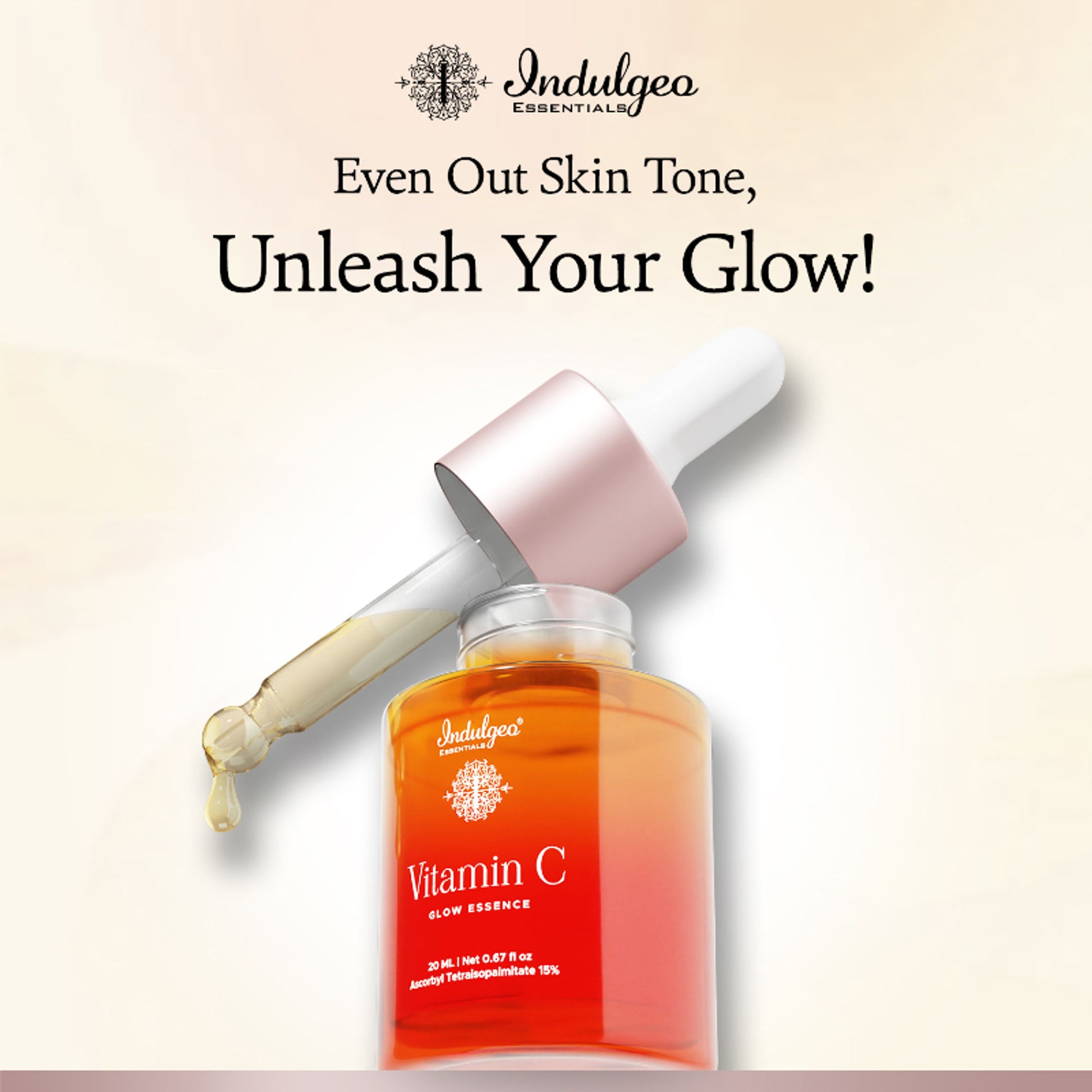 Indulgeo Essentials Vitamin C Glow Essence, Antioxidant - Rich Skin Brightening Face Serum