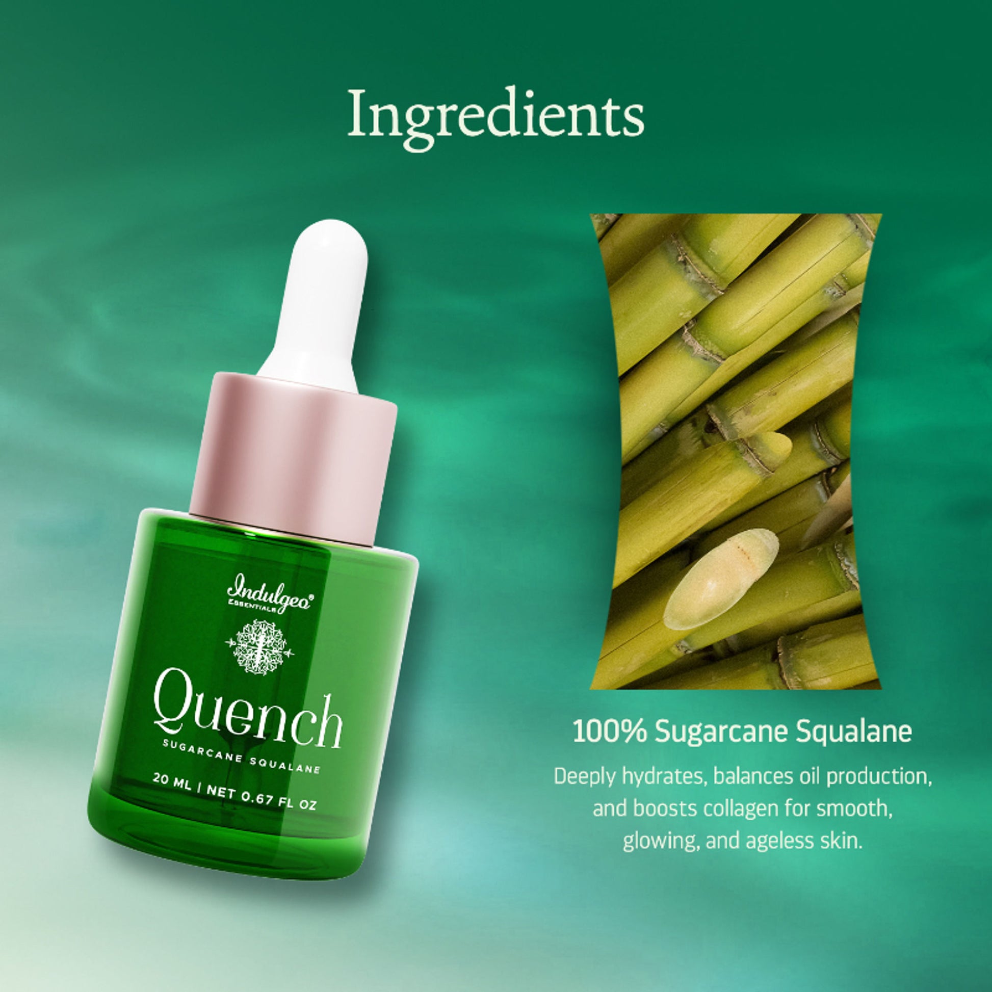 Indulgeo Essentials 100% Sugarcane Quench Squalane - Lightweight Non Sticky Moisturizing Oil