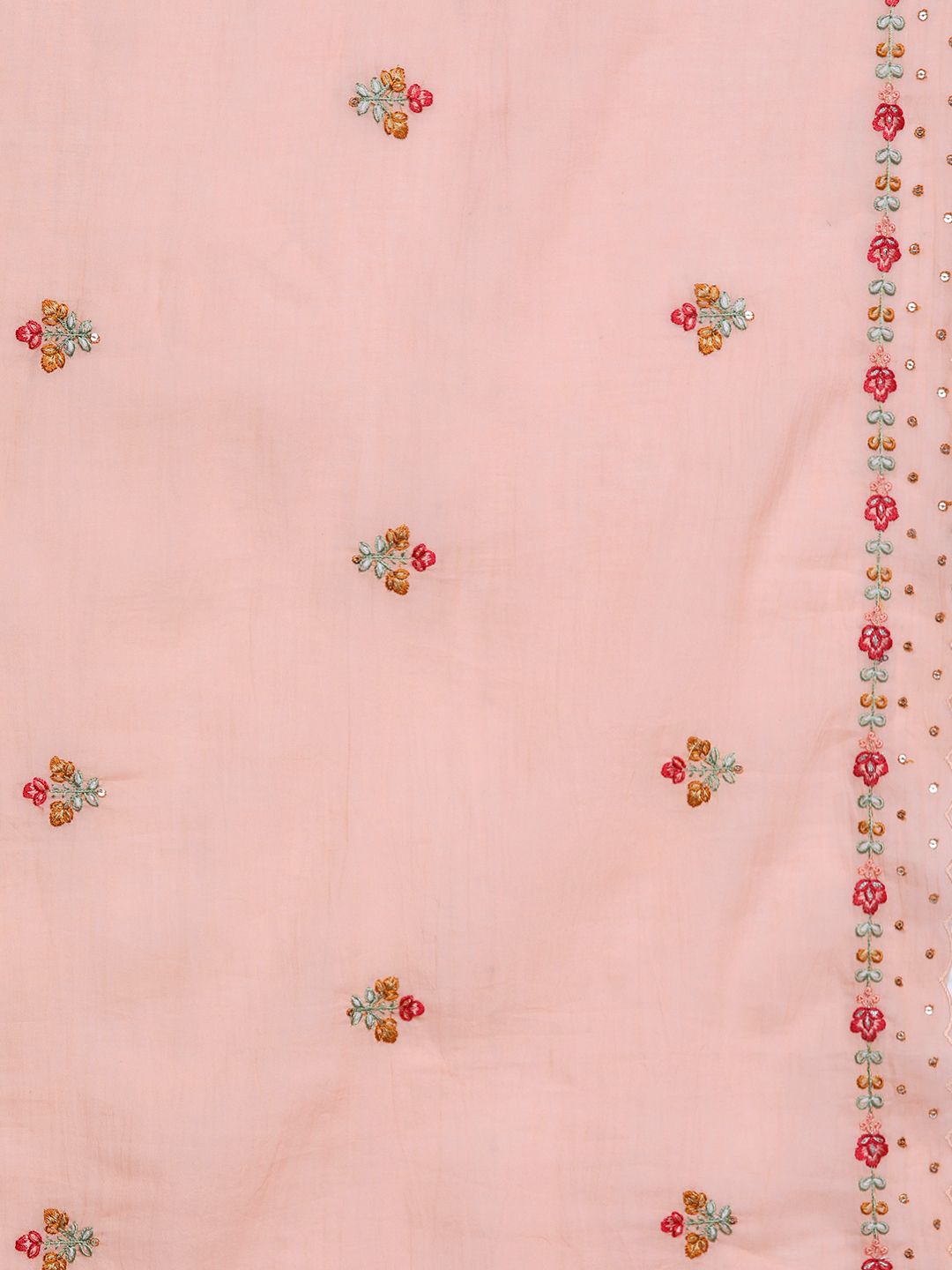 Indyancart VA Women'sFloral Embroidered Sequinned Pure Cotton Kurta with Trousers & Dupatta