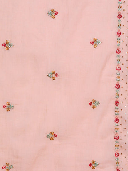 Indyancart VA Women'sFloral Embroidered Sequinned Pure Cotton Kurta with Trousers & Dupatta