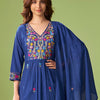 Dhiyona IE Women Floral Embroidered Cotton Kurta with Trousers & Dupatta
